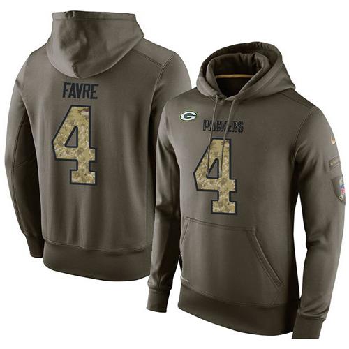 NFL Men's Nike Green Bay Packers #4 Brett Favre Stitched Green Olive Salute To Service KO Performance Hoodie